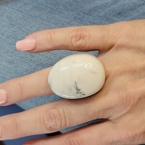 White and Gray Chunky Marble Dome Ring